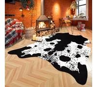 Rostyle 8x10 Black Extra Large Faux Cowhide Rugs,Cow Hide Area Rugs for Living Room Bedroom Western Home Decor Faux Fur Cow Print Carpets