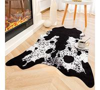 Rostyle Faux Cowhide Rug 3.6 x 2.3 Feet, Cute Cow Hide Rug for Living Room Bedroom Western Home Decor Faux Fur Cow Print Rugs Black and White