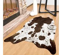 Rostyle Faux Cowhide Rug 3.6 x 2.3 Feet, Cute Cow Hide Rug for Living Room Bedroom Western Home Decor Faux Fur Cow Print Rugs White and Brown