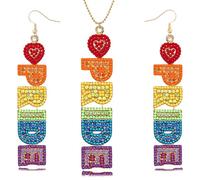 rosulasi Gay Lesbian Bisexual LGBTQ Couples Rainbow Jewelry Set Pride Earrings Necklace Colorful Beaded LGBT Prides Outfits Accessories for Women Men Pride Month Jewelry Gifts, Medium, Plastic, No