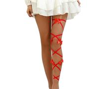ROSVAJFY Leg Wraps Bowknot Elastic Garter Belt for Women Sexy Rave Festival Halloween Costume Cosplay Party Accessories (Black/Red/Pink/Blue) (Red)
