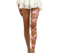 ROSVAJFY Leg Wraps Bowknot Elastic Garter Belt for Women Sexy Rave Festival Halloween Costume Cosplay Party Accessories (Black/Red/Pink/Blue) (Pink)