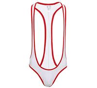ROSVAJFY Men's Jockstrap Suspender Bodysuit Sexy Wrestling Singlet High Cut Thong Leotard Breathable Mankini Underwear One-Piece Swimwear Man Stretchy Briefs Jumpsuit (White)