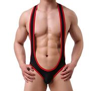 ROSVAJFY Men's Jockstrap Suspender Bodysuit Sexy Wrestling Singlet High Cut Thong Leotard Breathable Mankini Underwear One-Piece Swimwear Man Stretchy Briefs Jumpsuit (Black)