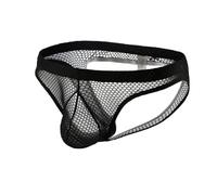 ROSVAJFY Men's Mesh Briefs Sexy Pouch Underwear Low Rise Breathable Panties Jockstrap Male See Through Thong Hollow Underpants with Elastic Waistband M-XXL (UK, Alpha, M, Regular, Regular, Black)