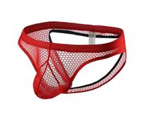 ROSVAJFY Men's Mesh Briefs Sexy Pouch Underwear Low Rise Breathable Panties Jockstrap Male See Through Thong Hollow Underpants with Elastic Waistband M-XXL (UK, Alpha, L, Regular, Regular, Red)