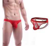 ROSVAJFY Men's Sexy Fishnet Underwear, Transparent Pouch Hollow Out Sissy Mesh Brief Underpants for Daily, Party, Club (UK, Alpha, L, Regular, Regular, Red)