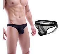 ROSVAJFY Men's Sexy Fishnet Underwear, Transparent Pouch Hollow Out Sissy Mesh Brief Underpants for Daily, Party, Club (UK, Alpha, XL, Regular, Regular, Black)