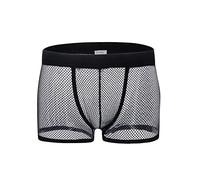 ROSVAJFY Men's Sexy Mesh Boxer Shorts See Through Breathable Underwear Fishnet Low Rise Pants Male Sheer Trunks Stretch Panties Comfort Underpants (UK, Alpha, M, Regular, Regular, Black)