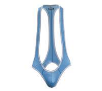 ROSVAJFY Men's Sexy Mesh Jockstrap Thong Leotard Suspender Bodysuit Wrestling Singlet Jumpsuits One-Piece Underwear Breathable Stretch Mankini Costume Beach Swimwear Strap Pouch Lingerie (Blue)