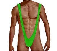 ROSVAJFY Men's Sexy Thong Underwear, Borat Mankini V-String Suspender Bodysuit, V Strap Jockstrap Swimming Jumpsuit, Novelty Stag Fancy Dress, Stretch One-Piece Swimsuit Christmas Costume (Green)