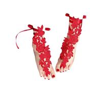 ROSVAJFY Sexy Lace Foot Jewellery Women's Anklet with Toe Ring 2-Piece Adjustable Vintage Floral Embroidery Barefoot Beach Sandals Foot Jewellery for Bride Wedding Prom Festivals Gift, one size