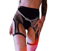 ROSVAJFY Women’s Fishnet Rave Booty Shorts Sexy High Waist Pole Dance Yoga Clubwear Hot Pants Cut-Out Biker Shorts with Stretch Garter Clubwear Breathable Party Shorts Festival Outfits Bottom Black