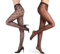 ROSVAJFY Women's High-Waist Ultra Sheer Polka Dot Tights 2-Pack Black See-Through Everyday Footed Pantyhose for Slim Fit Comfort