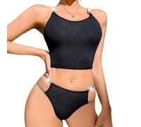 ROSVAJFY Women's Knitted Underwear Sets Wire-Free Sexy Lingerie Set Ladies Soft Bikini Comfortable Breathable Everyday Underwear Shimmering Cross Straps Backless Nightwear (XL) Black