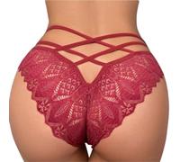 ROSVAJFY Women's Lace Knickers Sexy Cheeky Low Rise Thongs G-String Underwear Seamless Breathable Stretchy Panties See-Through Criss Cross Back Hollow Out Floral Lace Hipster Comfortable Bikini Brief