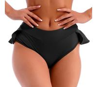 ROSVAJFY Women's Sexy High Waisted Yoga Shorts with Ruffle Hem Stretchy Mini Hot Pants Gym Workout Running Skirt Shorts Booty Shorts (UK, Alpha, One Size, Regular, Regular, Black)