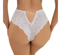 ROSVAJFY Women's Sexy Lace Cheeky Panties Back Hollow Out Bikini Underwear Low Waist Breathable Thongs Heart Rings Seamless Floral Lace Tangas (UK, Alpha, XL, Regular, Regular, White)