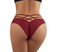 ROSVAJFY Women's Sexy Lace Panties, Underwear Thong Curvy Transparent Crossover Thong Brazilian Stretch Briefs Mid-Waist Underwear, bordeaux, M