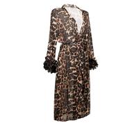 ROSVAJFY Women's Sexy Leopard Print Summer Robe Satin Kimono Robe Long Beach Cover Up with Belt Sheer Dressing Gown for Women UK Soft Chiffon Feel for Beach Hotel Pool Party or Home(One Size, Color 2)