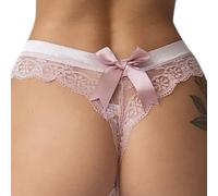 ROSVAJFY Women's Sheer Lace Thongs G-String Knickers Sexy Soft Stretchy Panties Low Waist Cheeky Underwear See-Through Floral Lace Tangas Breathable Hipster Bowknot Bikini Briefs Ladies