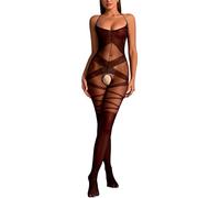 ROSVAY Women Sexy Bodystocking Sheer Fishnet Bodysuit Nightwear Full Body Hold-up Stockings with Criss Cross Stripe Naughty Lingerie Underwear Hot Black (Black-B, One Size)