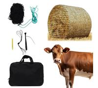 Rosvola Round Bale Hay Net, 5x5 Ft Knotless Slow Feeder Hay Net, Slow Feeding Hay Net, Round Bale Feeder Net with Repair Rope for Horses Goats