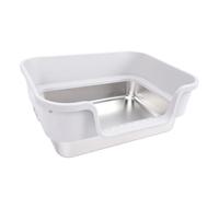 Rosvola Stainless Steel Cat Litter Box, Semi Enclosed Top Entry Side Entry Cat Litter Box Scoop Included, 16.93x13.39x6.69in for Kitty Kitten Rabbits Home (Light Gray)