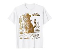 Roswell 1947 Cowboy Cat with UFO Retro Vintage Style T-Shirt