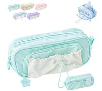 Rosy Posy Pencil Case, Kawaii Pencil Case Counting Stars Large Capacity Drawstring Pen Pouch Multi-Pocket, Waterproof (Green)