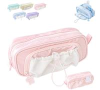 Rosy Posy Pencil Case, Kawaii Pencil Case Counting Stars Large Capacity Drawstring Pen Pouch Multi-Pocket, Waterproof (Pink)