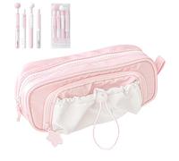 Rosy Posy Pencil Case, Kawaii Pencil Case with Rosy Posy Pens, Counting Stars PencilCase Big Capacity, Cute Aesthetic Pouch Holder Drawstring Pen Case (Pink + 4pcs Pens)