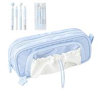 Rosy Posy Pencil Case, Kawaii Pencil Case with Rosy Posy Pens, Counting Stars PencilCase Big Capacity, Cute Aesthetic Pouch Holder Drawstring Pen Case (Blue + 4pcs Pens)