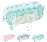 Rosy Posy Pencil Case, Kawaii Pencil Case with Rosy Posy Pens, Counting Stars PencilCase Big Capacity, Cute Aesthetic Pouch Holder Drawstring Pen Case (Green)