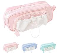 Rosy Posy Pencil Case, Kawaii Pencil Case with Rosy Posy Pens, Counting Stars PencilCase Big Capacity, Cute Aesthetic Pouch Holder Drawstring Pen Case (Pink)