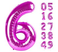 Rosy Purple 6 Balloon, Number Balloons 40 Inch, 6th Balloons for Birthday Decorations, Rosy Purple Party Supplies 6 Birthday Balloon, Number 6 Balloon