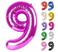 Rosy Purple Number 9 Balloon 40 Inch, 9 Balloon Number, 9th Birthday Decorations, Rosy Purple Party Supplies for Boys Girls
