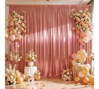 Rosy Satin Backdrop Curtains 2 Panels - Glitter Photo Drapes for Baby Shower, 10x10FT Shimmer Back Drop Cloth, Wrinkle Free for Birthday Party Prom Wedding Stage Background