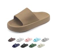 rosyclo Arch Support Slides for Women and Men, Cloud Recovery Sandals Pillow Plantar Fasciitis Slippers, Pain Relief Cushion Cozy Thick Sole Indoor and Outdoor, Brown, 10-10.5 Women/9-9.5 Men