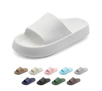 rosyclo Arch Support Slides for Women and Men, Cloud Recovery Sandals Pillow Plantar Fasciitis Slippers, Pain Relief Cushion Cozy Thick Sole Indoor and Outdoor, Pure White, 10-10.5 Women/9-9.5 Men