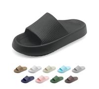 rosyclo Arch Support Slides for Women and Men, Cloud Recovery Sandals Pillow Plantar Fasciitis Slippers, Pain Relief Cushion Cozy Thick Sole Indoor and Outdoor, Black, 10-10.5 Women/9-9.5 Men