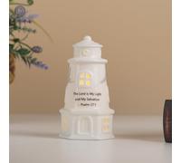 ROSYCOUD White Ceramic Lighthouse with Bible Verses - Psalm 27:1 Christian Light House Decor Statue Lamp, Faith Based Baptism Encouragement Spiritual Religious Gifts for Women