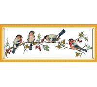 Rosyfoxes Cross Stitch Kits Stamped Full Range of Embroidery Starter Kits for Beginners and Adults，Cross Stitch Patterns DIY 11CT 3 Strands- Printed kit Bullfinches (Printed) 26.8×9.8 inches