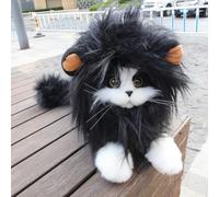 RosyLife Lion Mane Wig for Cat Costume Pet Adjustable Washable Comfortable Fancy Lion Hair Cat Clothes Dress for Halloween Christmas Easter Festival Party Activity (Medium, Black)