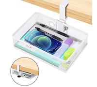 ROSYLINE Clamp On Desk Organizer - Under Desk Hanging Drawer with Storage Basket, Multi-Scene Mount Tray for Home Dorm Office (White)