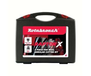 Rotabroach Raptor X 6-Piece Annular Cutter Kit (12mm-20mm) - M2AL High-Speed Steel Mag Drill Bit Set, 30mm Depth of Cut, 3/4" Weldon Shank, Includes Pilot Pin & Heavy-Duty Carry Case - RAPX1220KIT