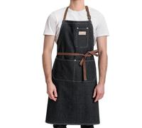 ROTANET Denim Work Apron with 3 Pockets Jean Shop Aprons for Chef Hairstylist Kitchen Woodworking for Men Women Blue Black, Black, Large