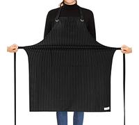 ROTANET Stripe Stretch Apron for Men Women Chef Big and Tall Large Striped Aprons with Pockets for Kitchen Cooking Waterproof, Black, 28" * 34"