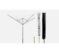 Rotary 4 Arms Aluminium & Powder-Coated Washing Line - Heavy Duty Outdoor Folding Clothes Airer Garden Laundry Drying Rack PVC Coated Line With Ground Spike & Cover (50M Aluminium Airer)