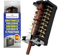 Rotary 9 Position Oven Selector Switch 890700K12 for Gottak with Original Code 49015840 49038841 for Candy for Haier for Hoover 32038578 for Vestel - MADE IN SPAIN - MONTERAL